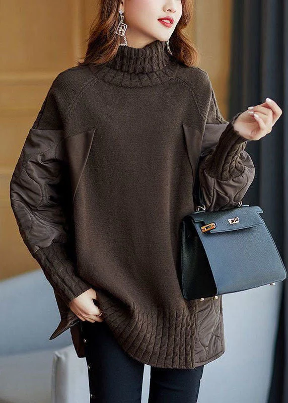 Claudia | Simple turtleneck patchwork knit sweater - Image 3