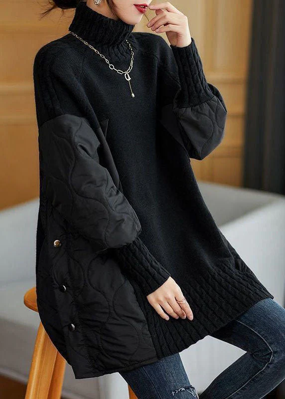 Claudia | Simple turtleneck patchwork knit sweater - Image 4