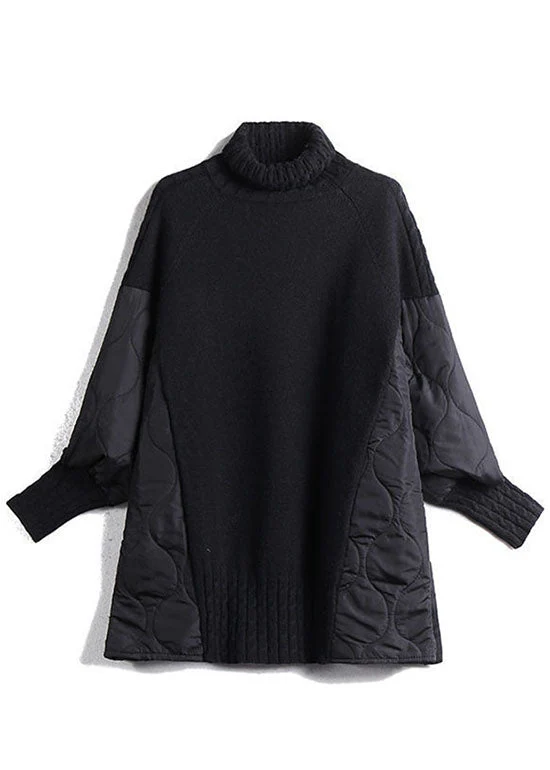 Claudia | Simple turtleneck patchwork knit sweater - Image 5