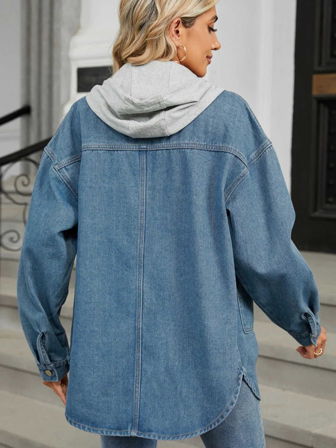 Claudine | Long-sleeved denim jacket with detachable hood and button placket - Image 2