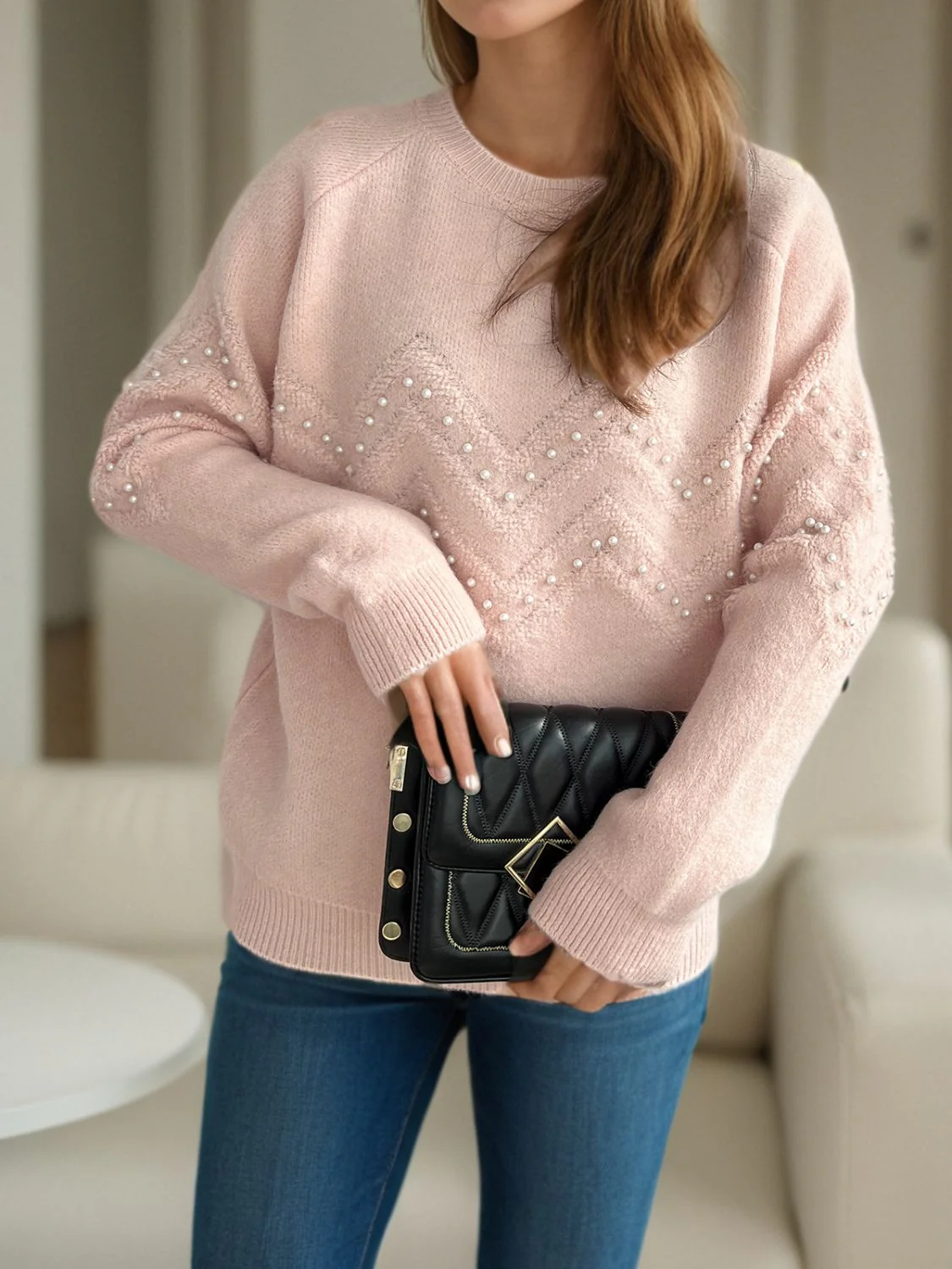 Concepcion | Round neck sweater with raglan sleeves and pearl trim - Image 10