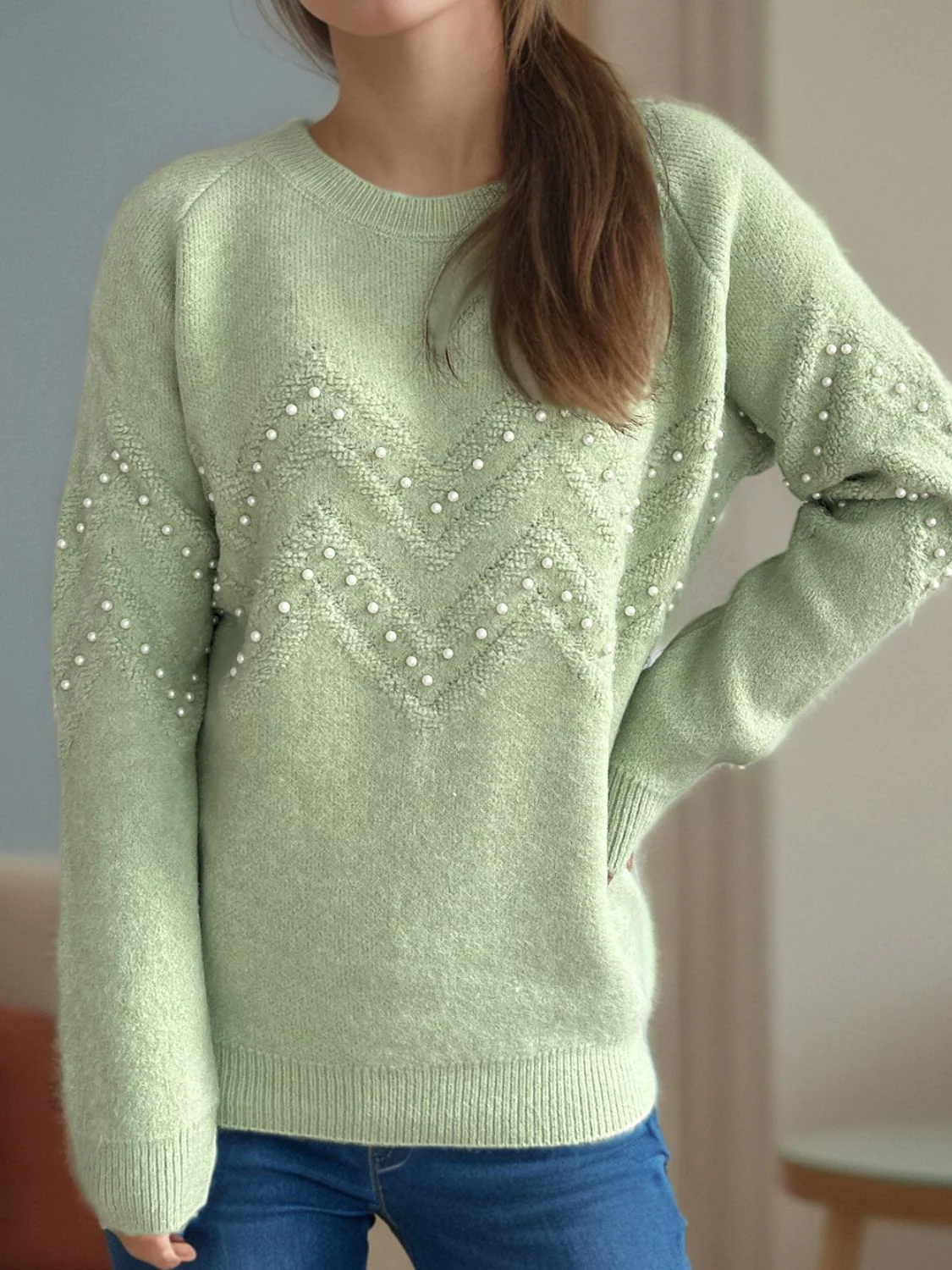 Concepcion | Round neck sweater with raglan sleeves and pearl trim - Image 24