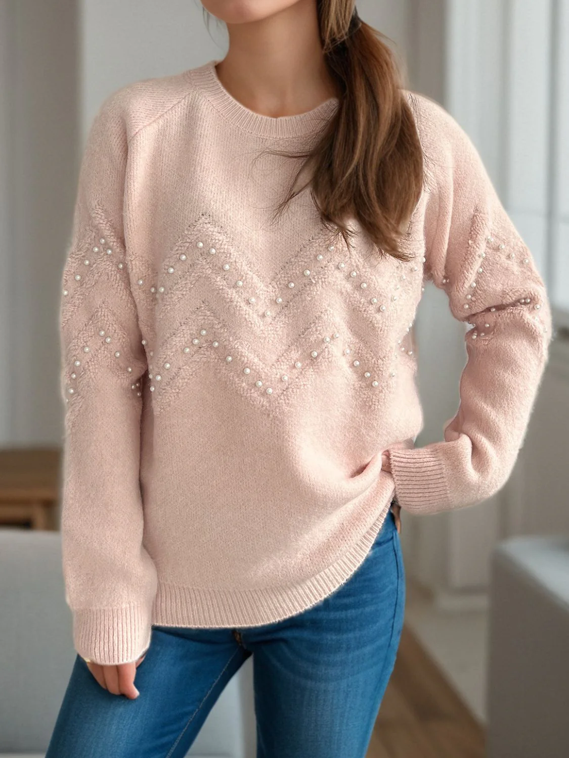Concepcion | Round neck sweater with raglan sleeves and pearl trim - Image 8