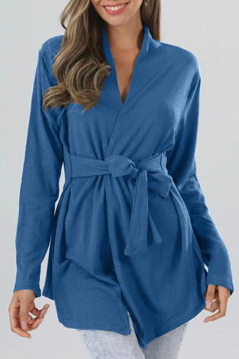 Concetta® | Casual Long Sleeve V Neck Tied Waist Jacket - Image 2