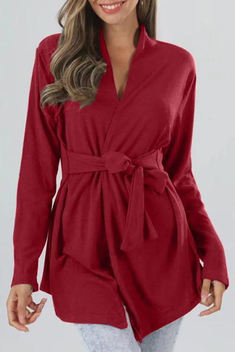 Concetta® | Casual Long Sleeve V Neck Tied Waist Jacket - Image 4