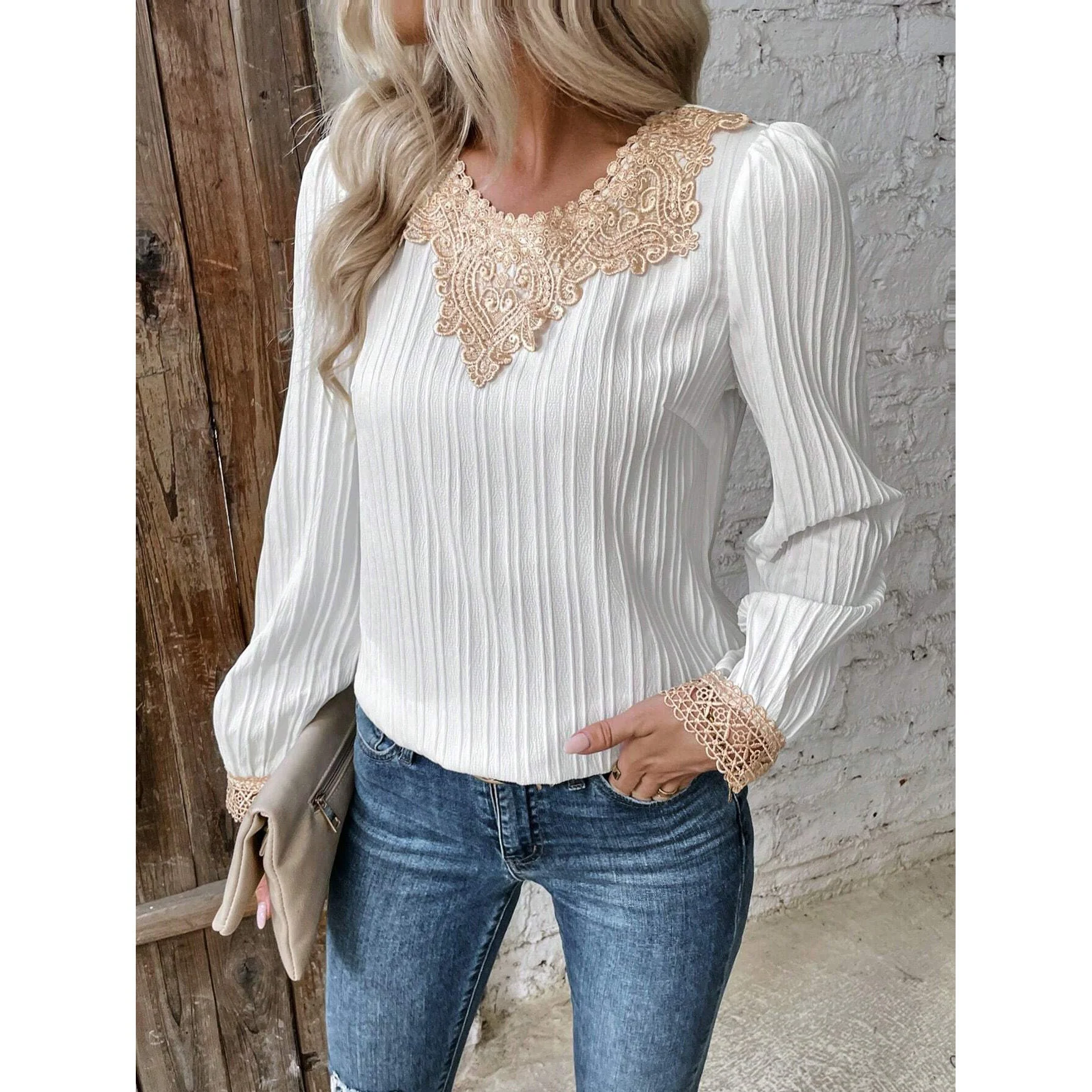 Corina® | Women'S Blouse With Elegant Lace Details And Ribbed Design - Image 2