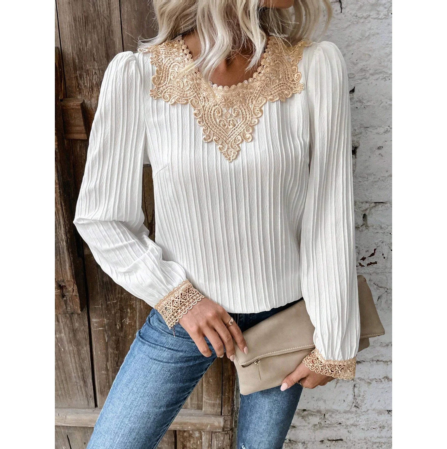 Corina® | Women'S Blouse With Elegant Lace Details And Ribbed Design - Image 3