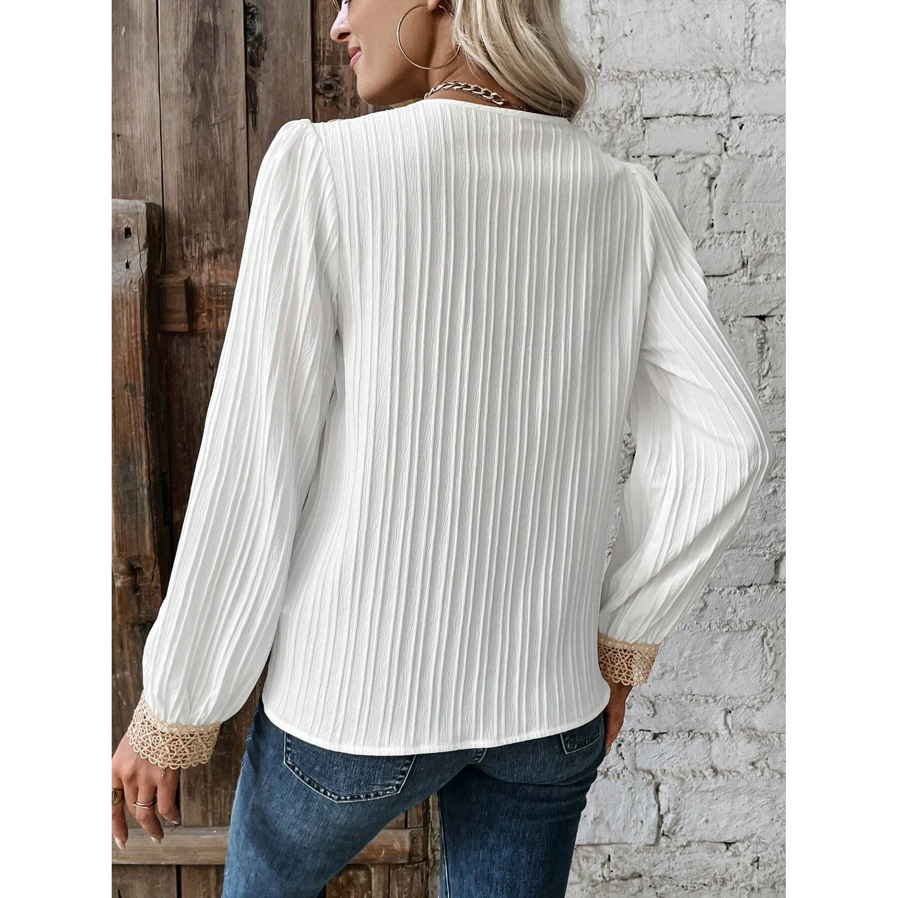 Corina® | Women'S Blouse With Elegant Lace Details And Ribbed Design - Image 4