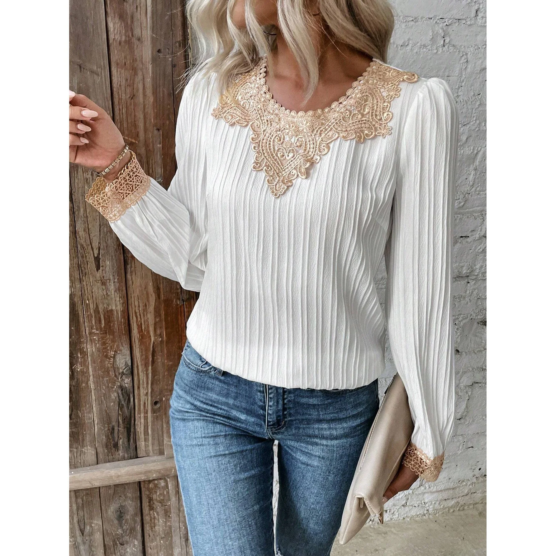 Corina® | Women'S Blouse With Elegant Lace Details And Ribbed Design - Image 5