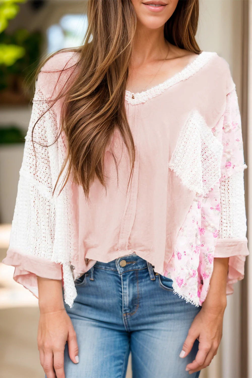 Cornelia | Blouse with three quarter sleeves and V-neck