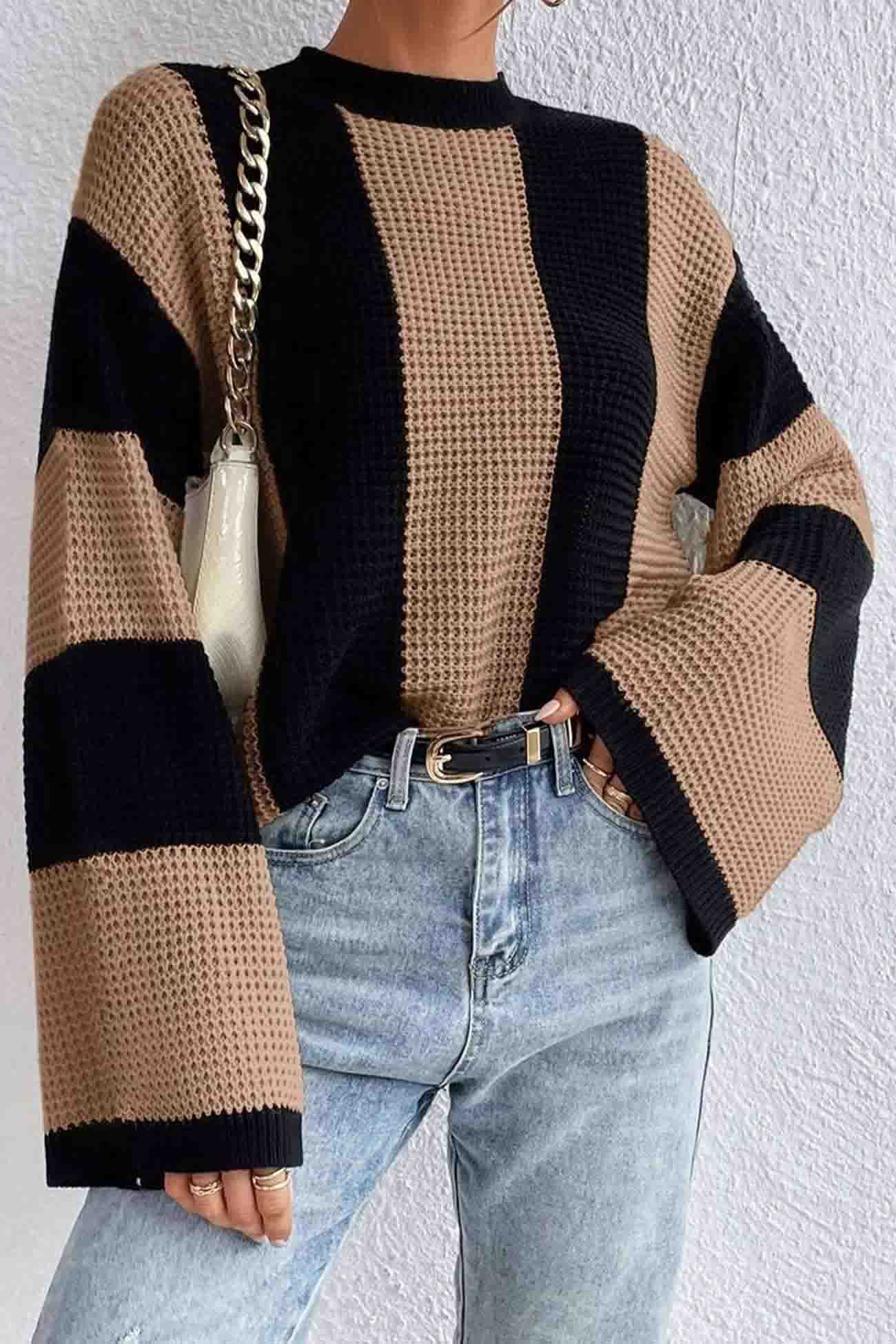 Cornelia | Colorblock striped long sleeve knit sweater - Image 2