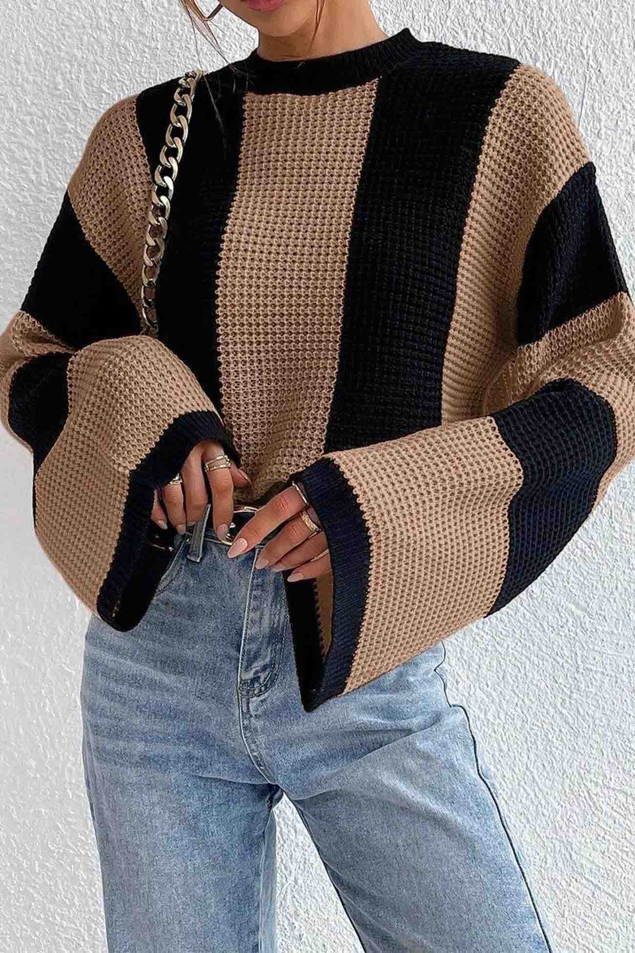 Cornelia | Colorblock striped long sleeve knit sweater - Image 4