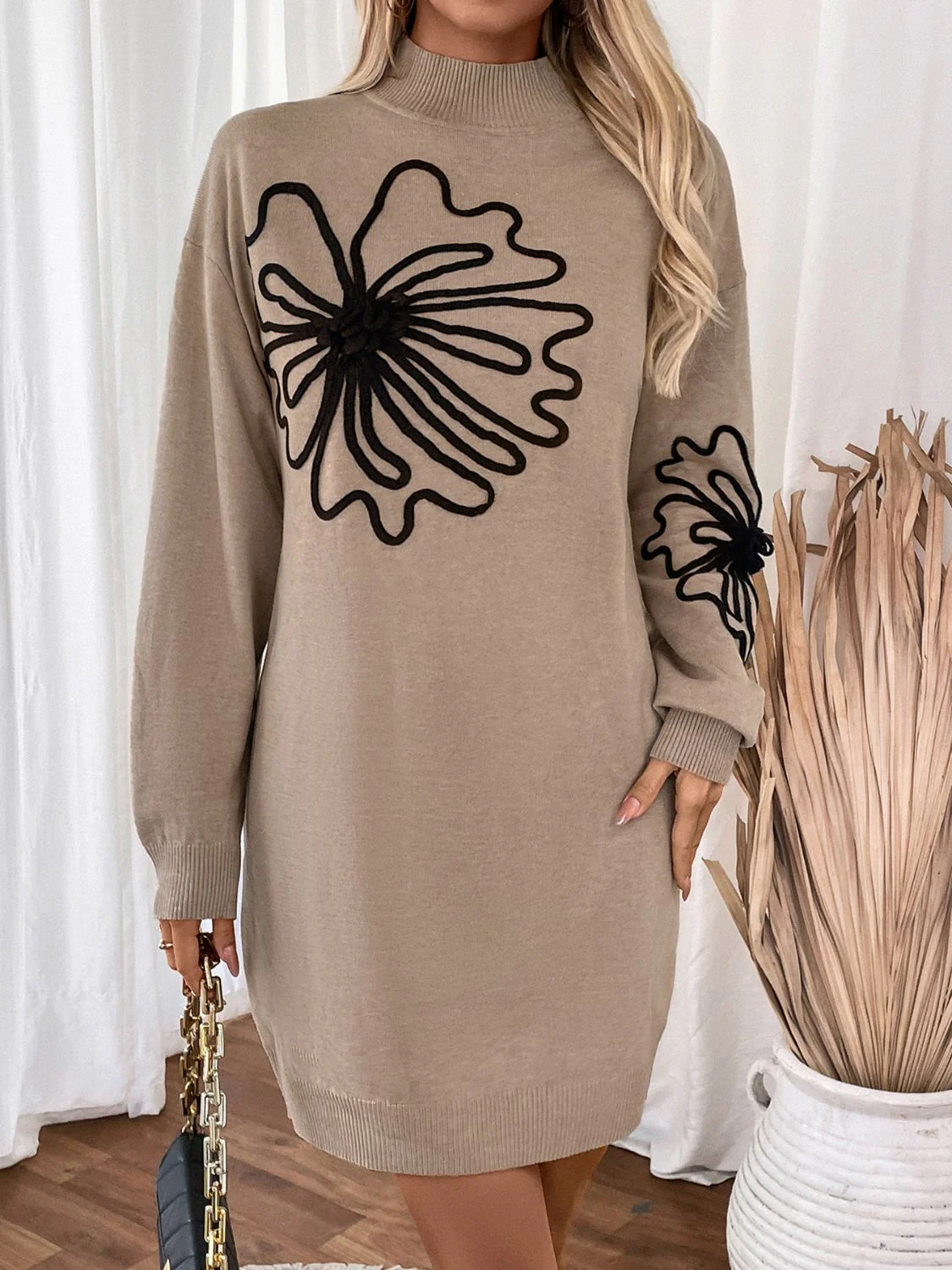 Cornelia | Perfee floral sweater dress with stand-up collar and long sleeves - Image 6
