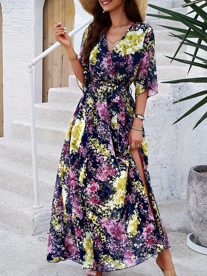 Costanza® | Elegant Floral Half-Sleeve Maxi Dress - Image 2