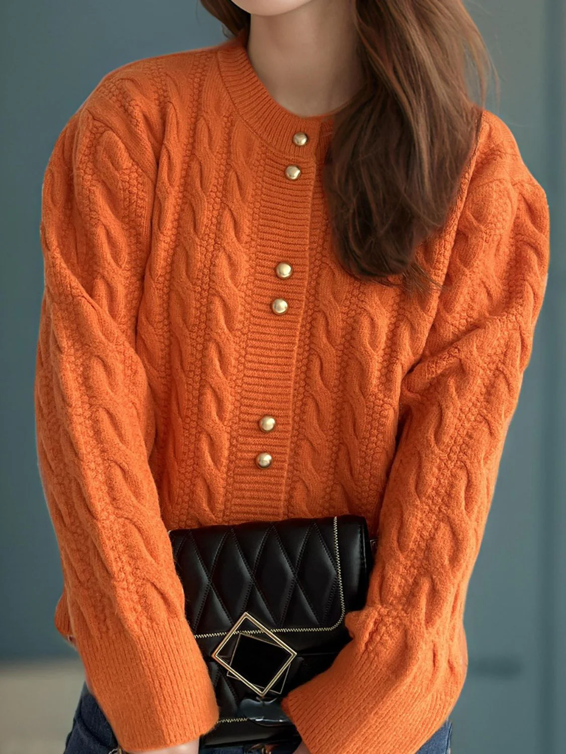 Cristina | Cable knit cardigan with a crew neck and long sleeves - Image 23