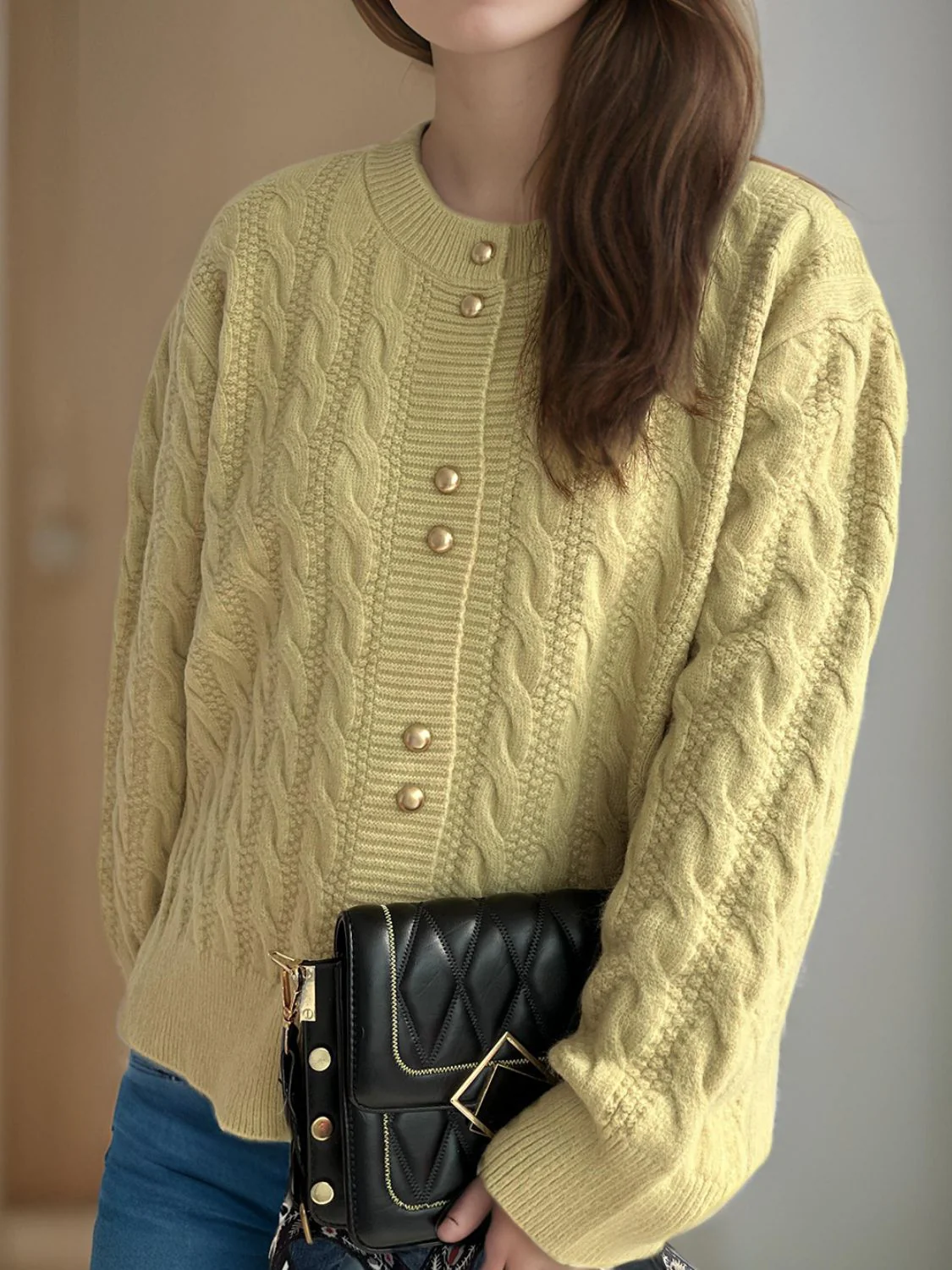 Cristina | Cable knit cardigan with a crew neck and long sleeves - Image 29