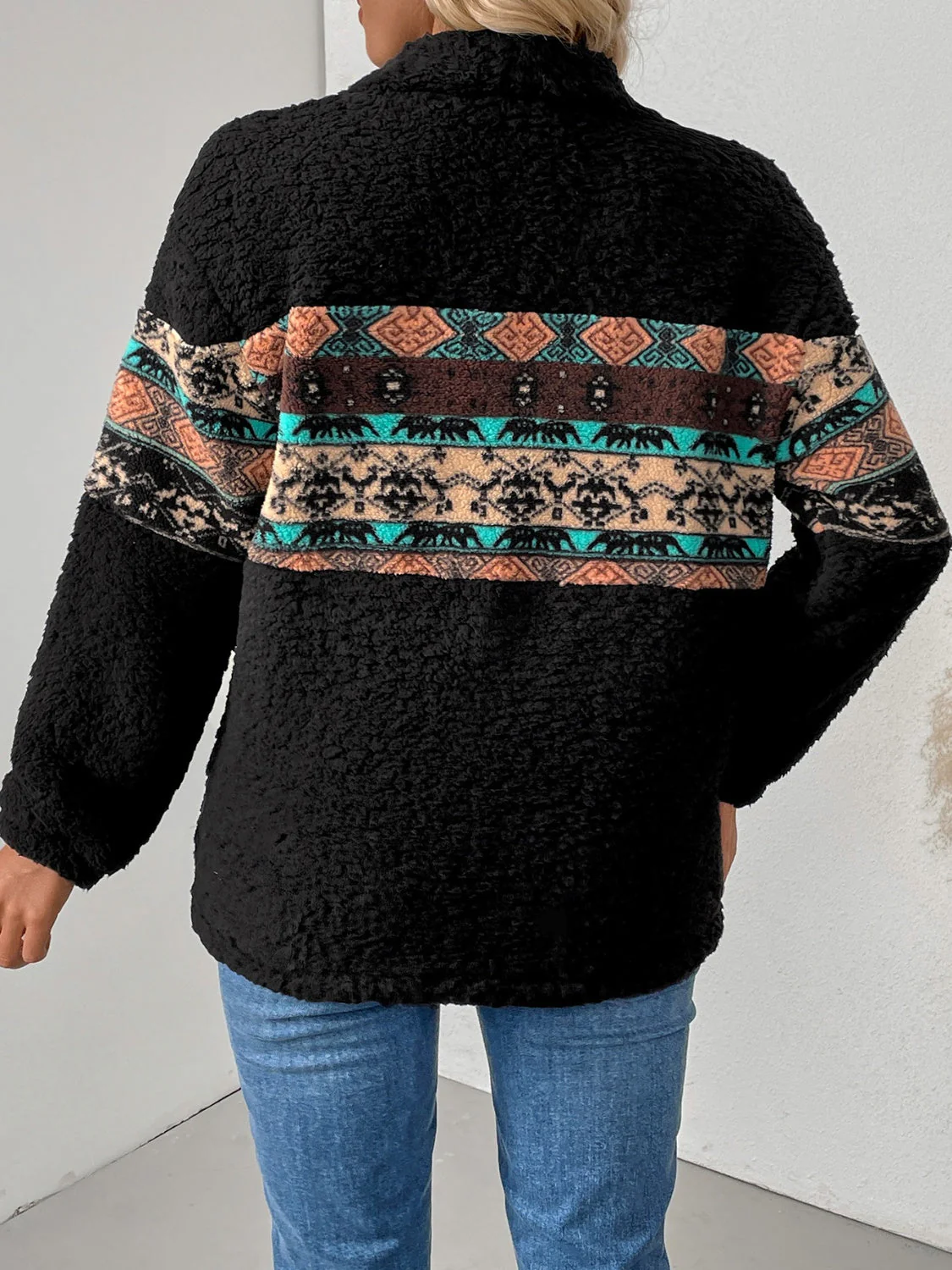 Cristina | Geometric quarter zip long sleeve sweatshirt - Image 2