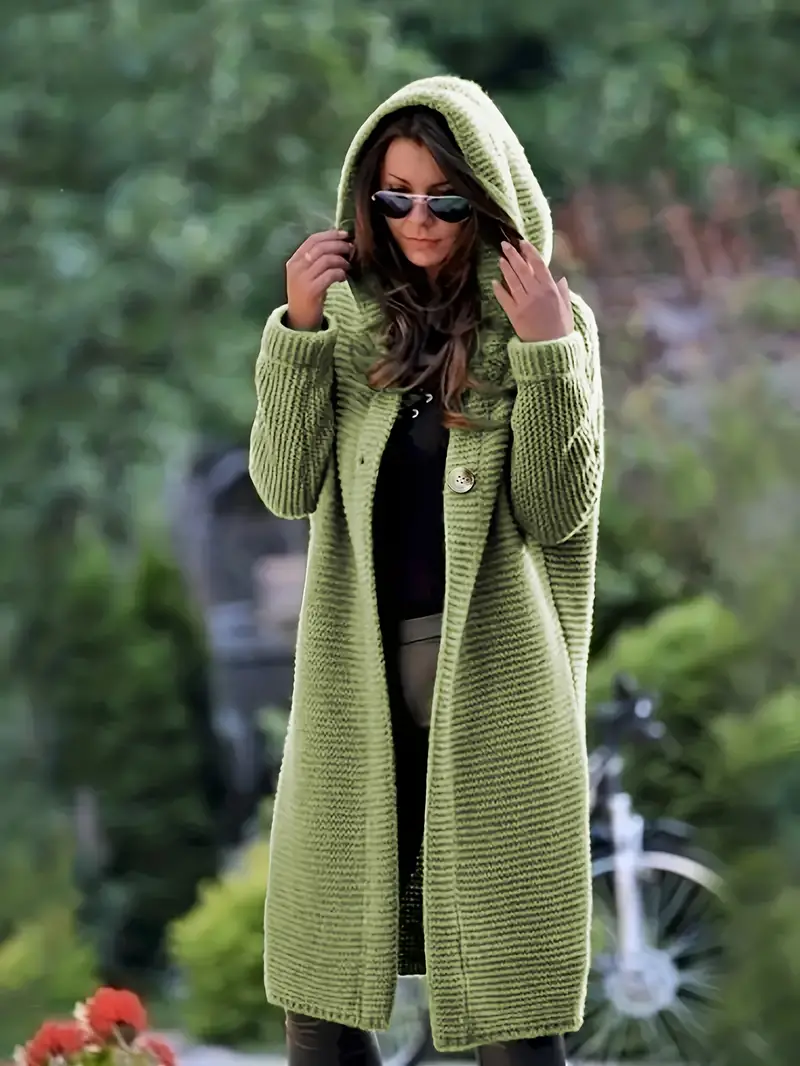 Cristina | Long knitted cardigan with hood - Image 2