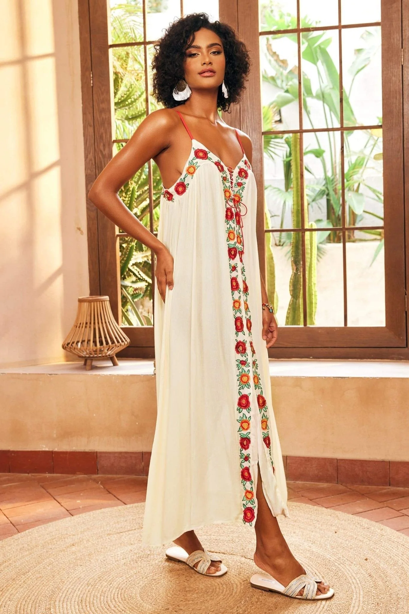 Cristina® | Maxi Slip With V-Neck And Floral Embroidery - Image 3