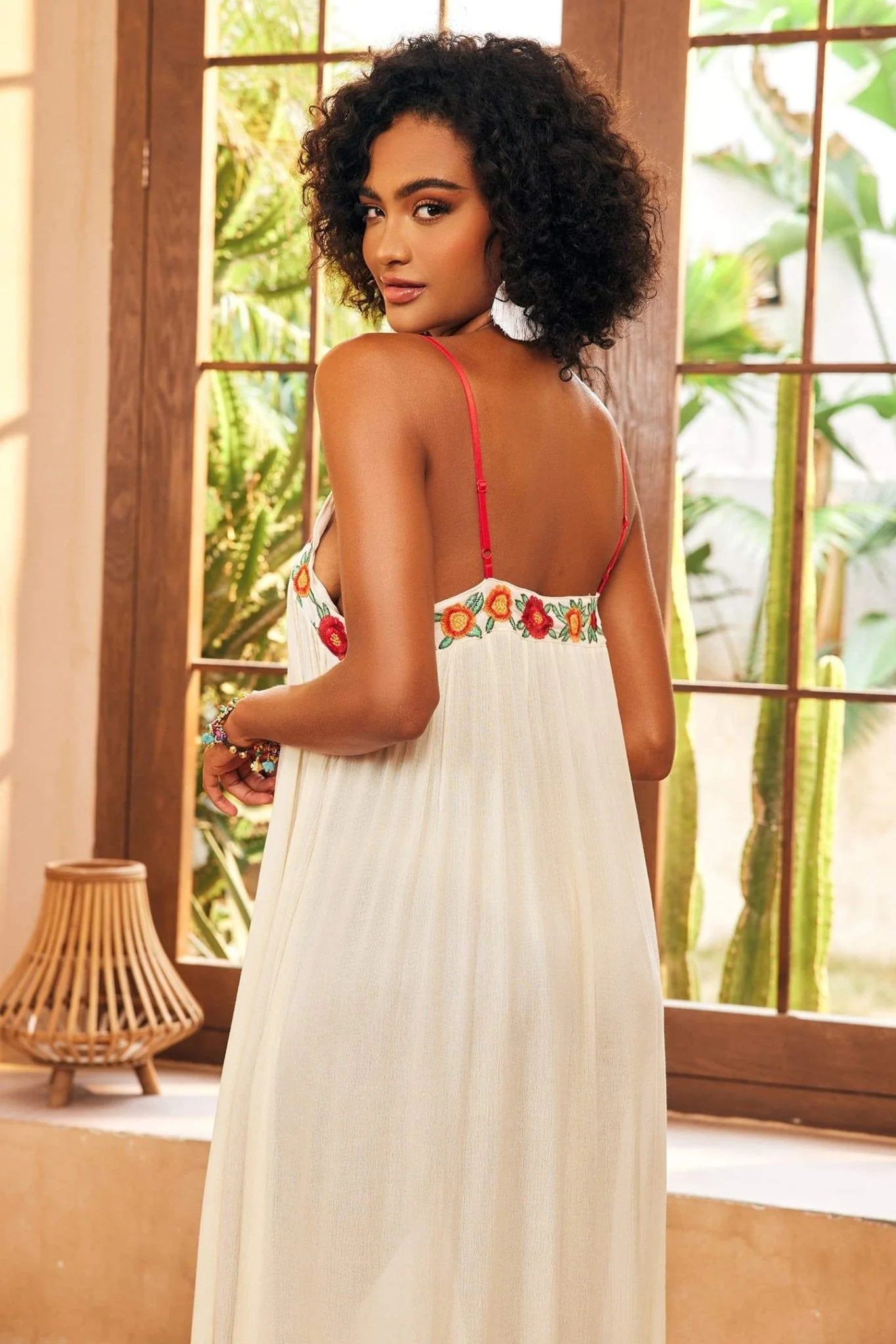 Cristina® | Maxi Slip With V-Neck And Floral Embroidery - Image 4