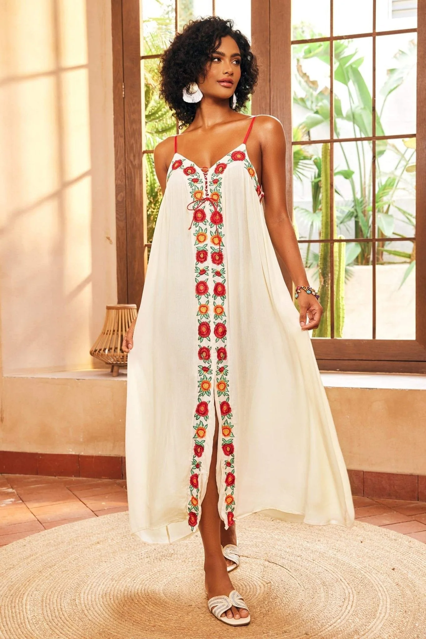 Cristina® | Maxi Slip With V-Neck And Floral Embroidery - Image 6