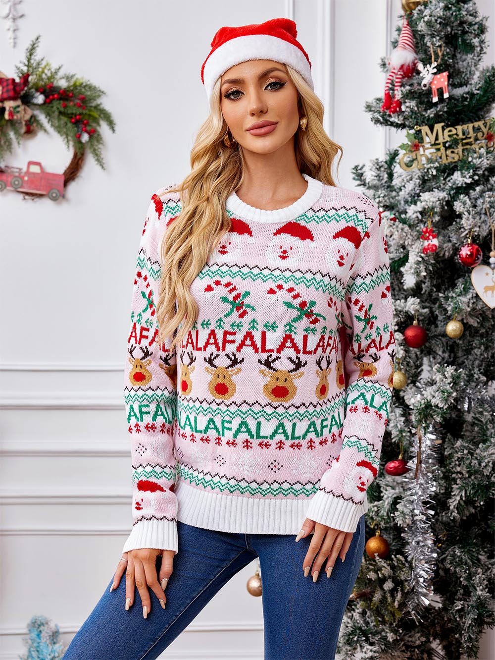 Cristina | Pink cute knitted Christmas sweater - Image 2