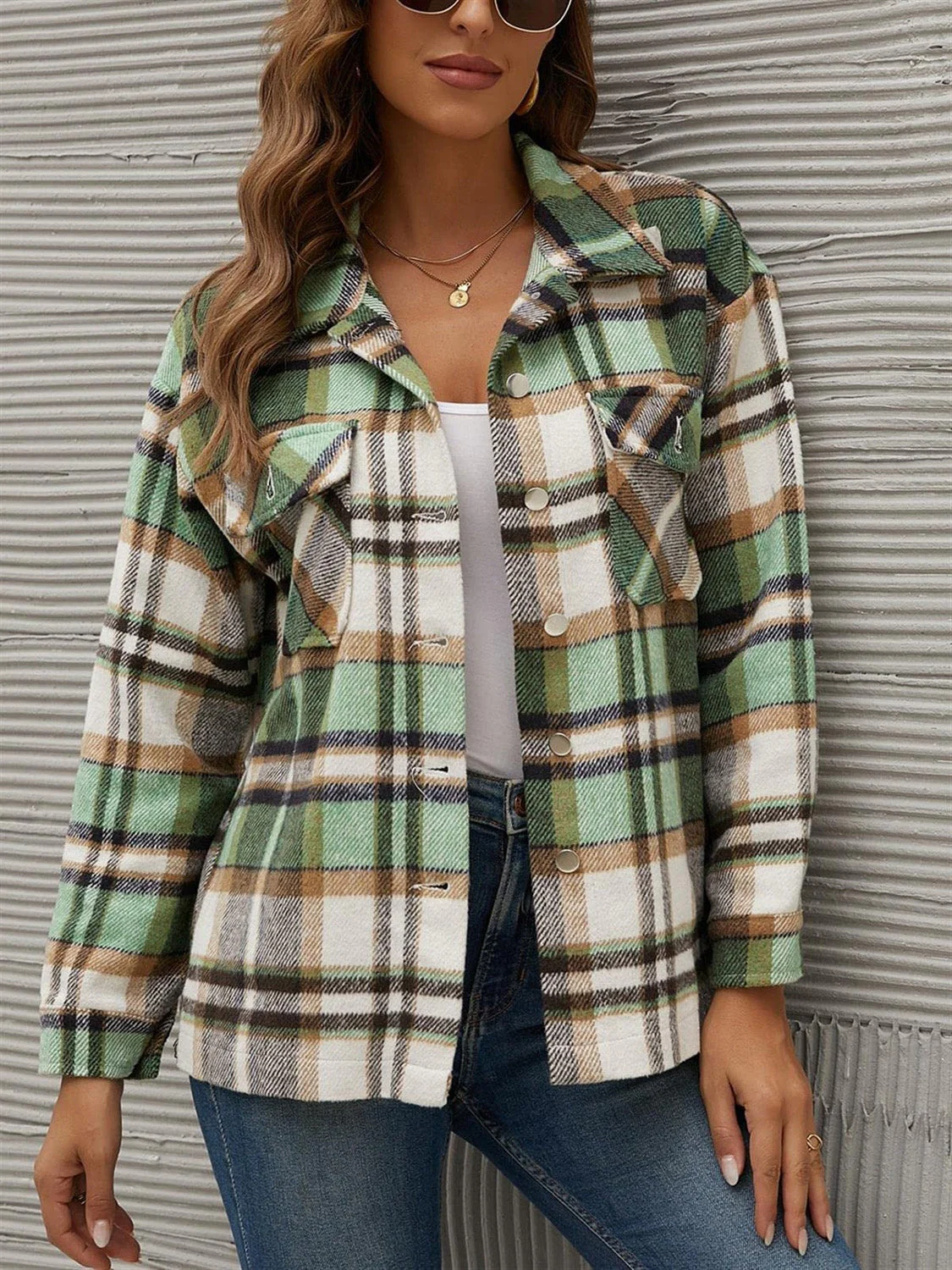 Dafne | Checked, long-sleeved jacket with a collar