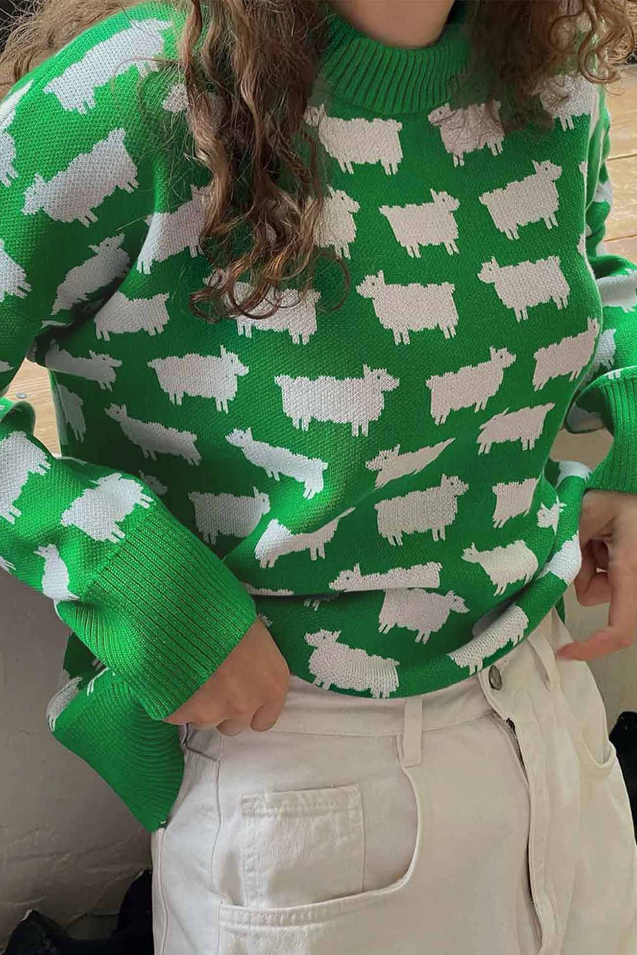 Dagmar | Long-sleeved sweater with a crew neck and a sheep pattern - Image 4