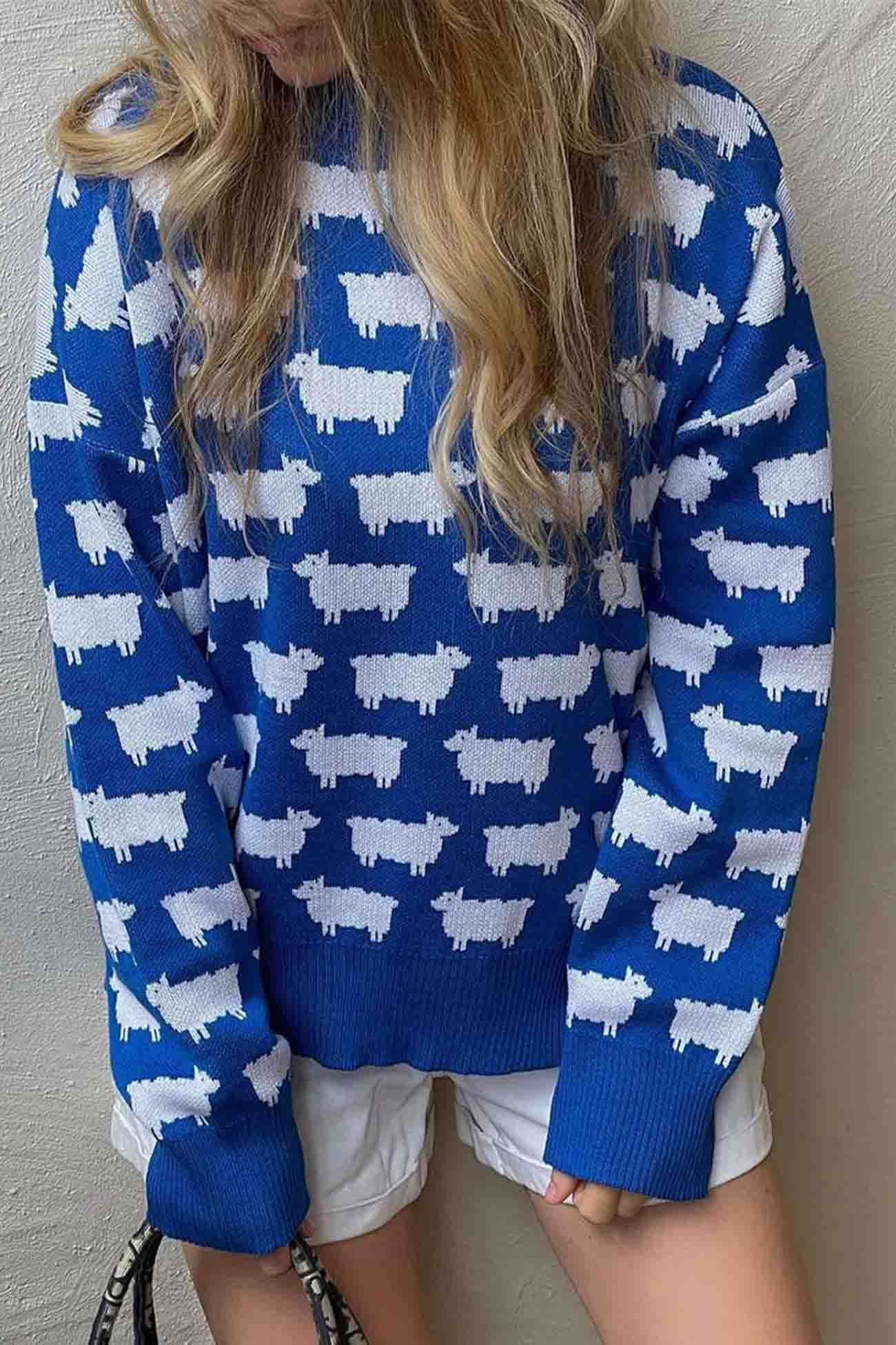 Dagmar | Long-sleeved sweater with a crew neck and a sheep pattern - Image 7