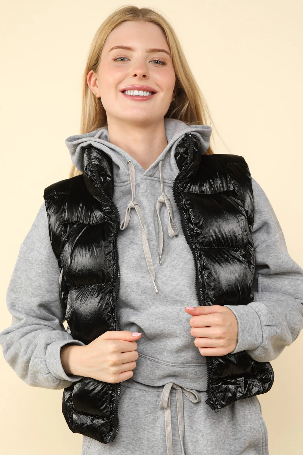 Dagmar | Shiny metallic puffer vest with zip fastening - Image 4