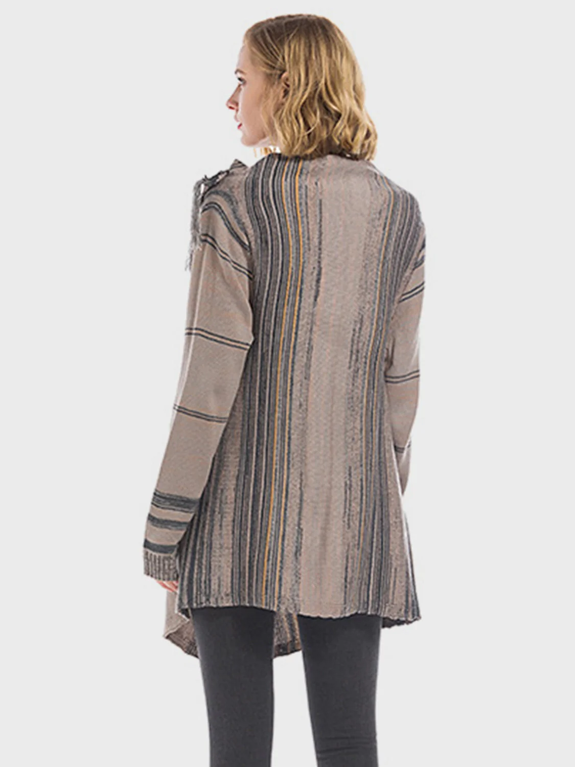 Dagny | Long sleeve cardigan with tassel stripes and open front - Image 2