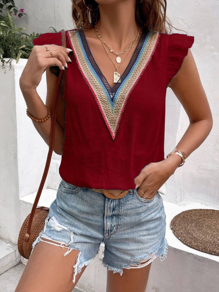 Dalia® | Women'S Blouse With Colorful V-Neck And Ruffle Details - Image 4