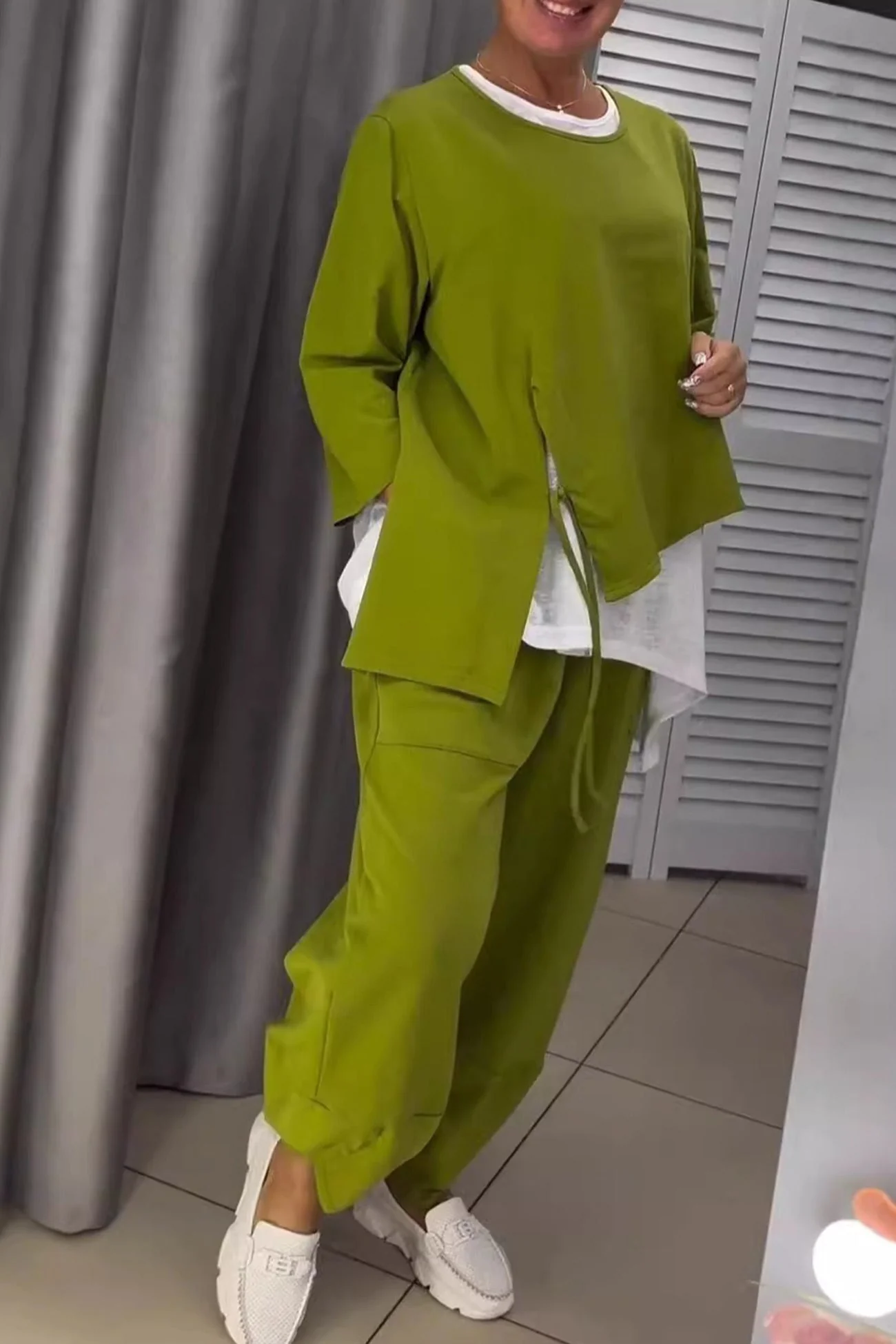 Dana | Fake two-piece set with drawstring in contrasting color