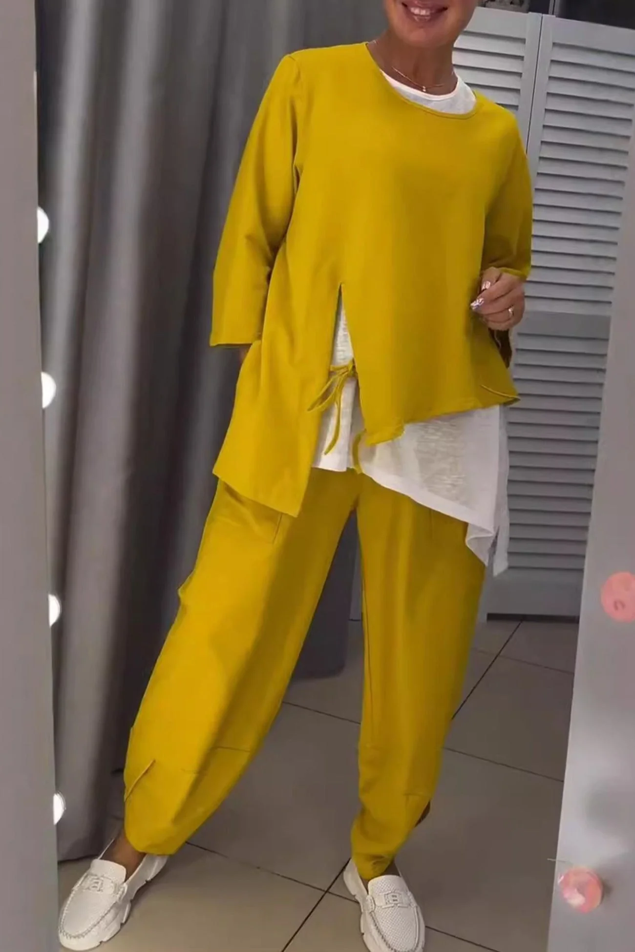 Dana | Fake two-piece set with drawstring in contrasting color - Image 2