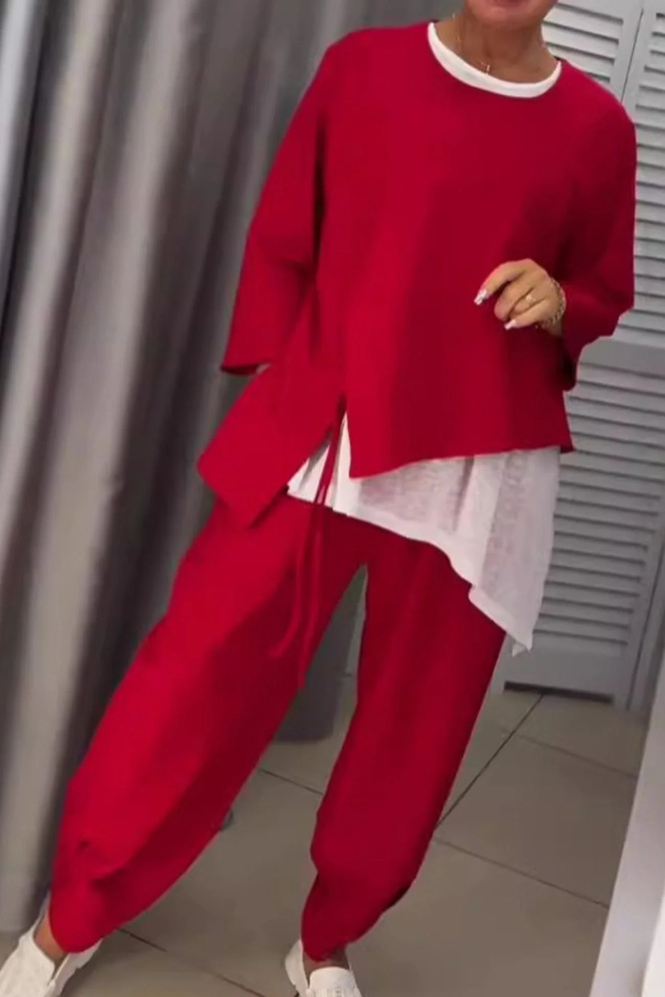 Dana | Fake two-piece set with drawstring in contrasting color - Image 4