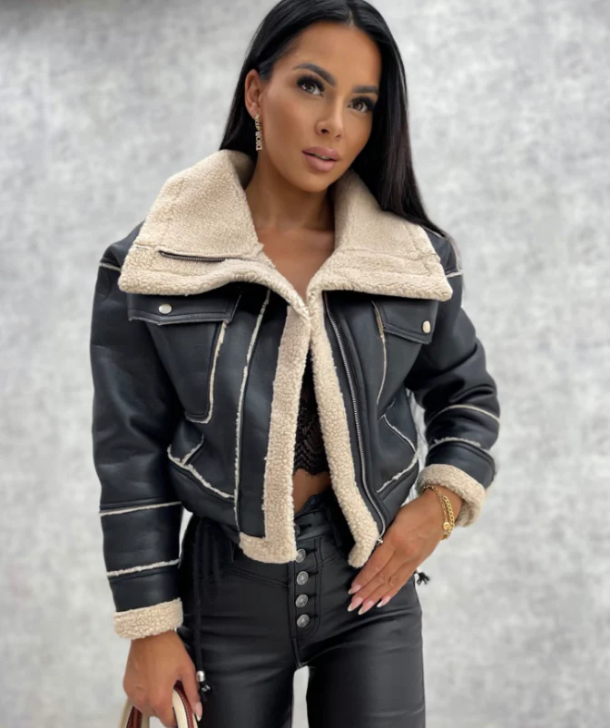 Dana | Leather jacket. Fleece lining - Image 2