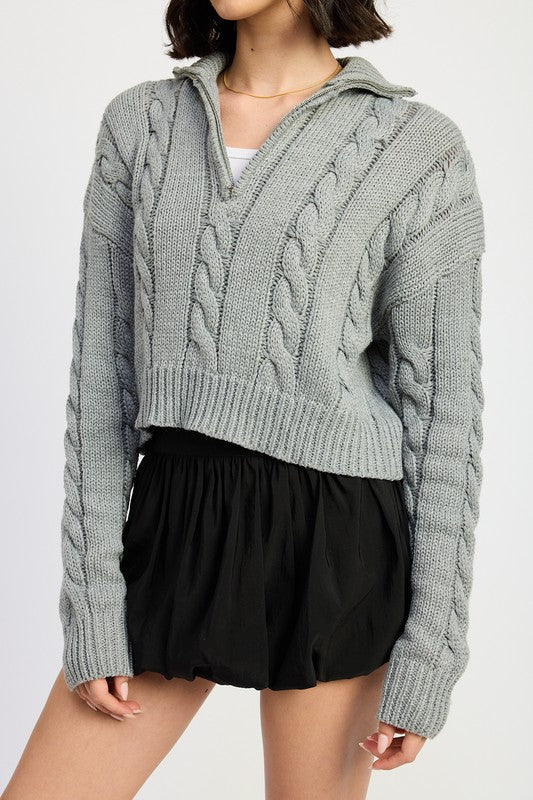 Daniela | Half zip cable knit sweater - Image 2