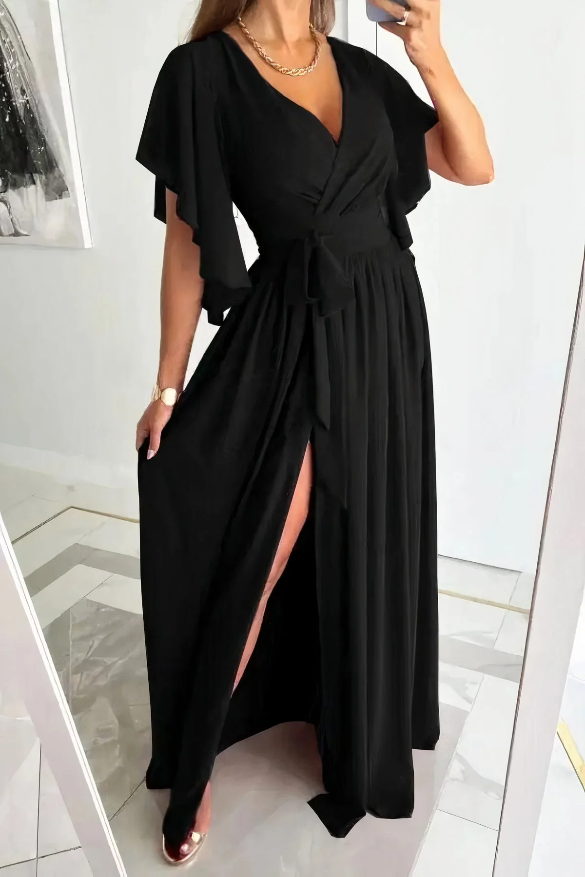 Danna® | Elegant V-Neck Dress With Slit - Image 4