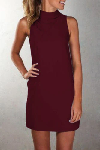 Danna® | Fashionable Casual High Neck Sleeveless Solid Color Dress - Image 6