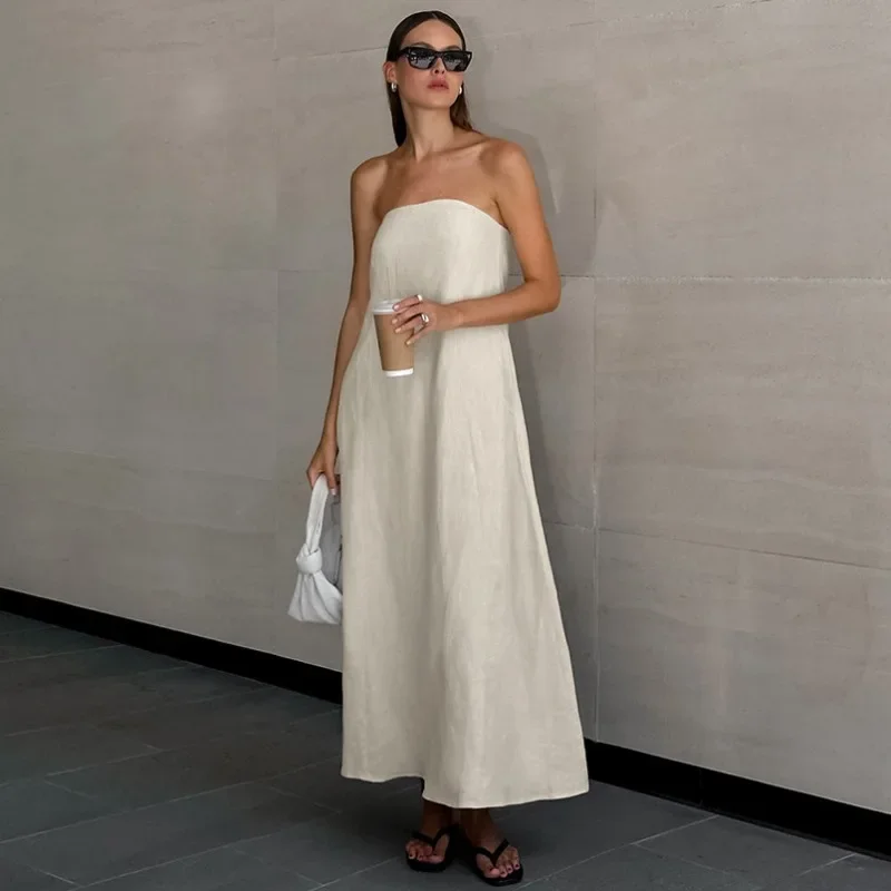 Daria® | Khaki Linen A-Line Dress With Pockets - Image 2