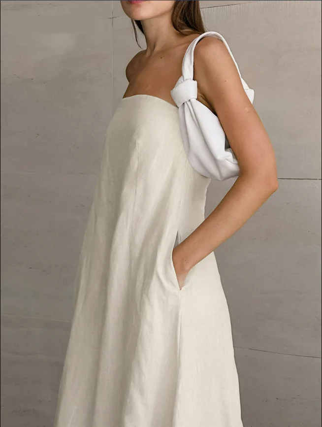 Daria® | Khaki Linen A-Line Dress With Pockets - Image 3