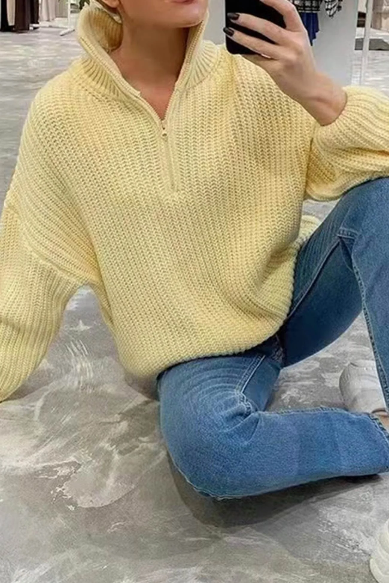 Daria | Pullover knit top with stand-up collar and zip - Image 3