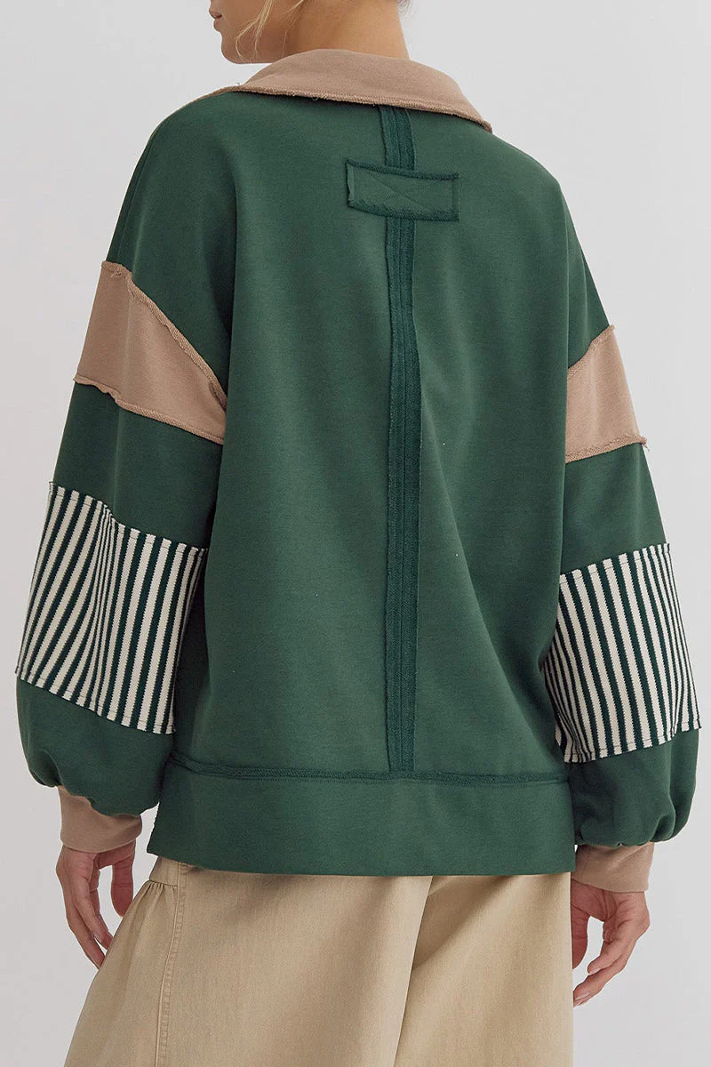 Deborah | Casual tops with street stripe patchwork contrast turn-down collar - Image 18