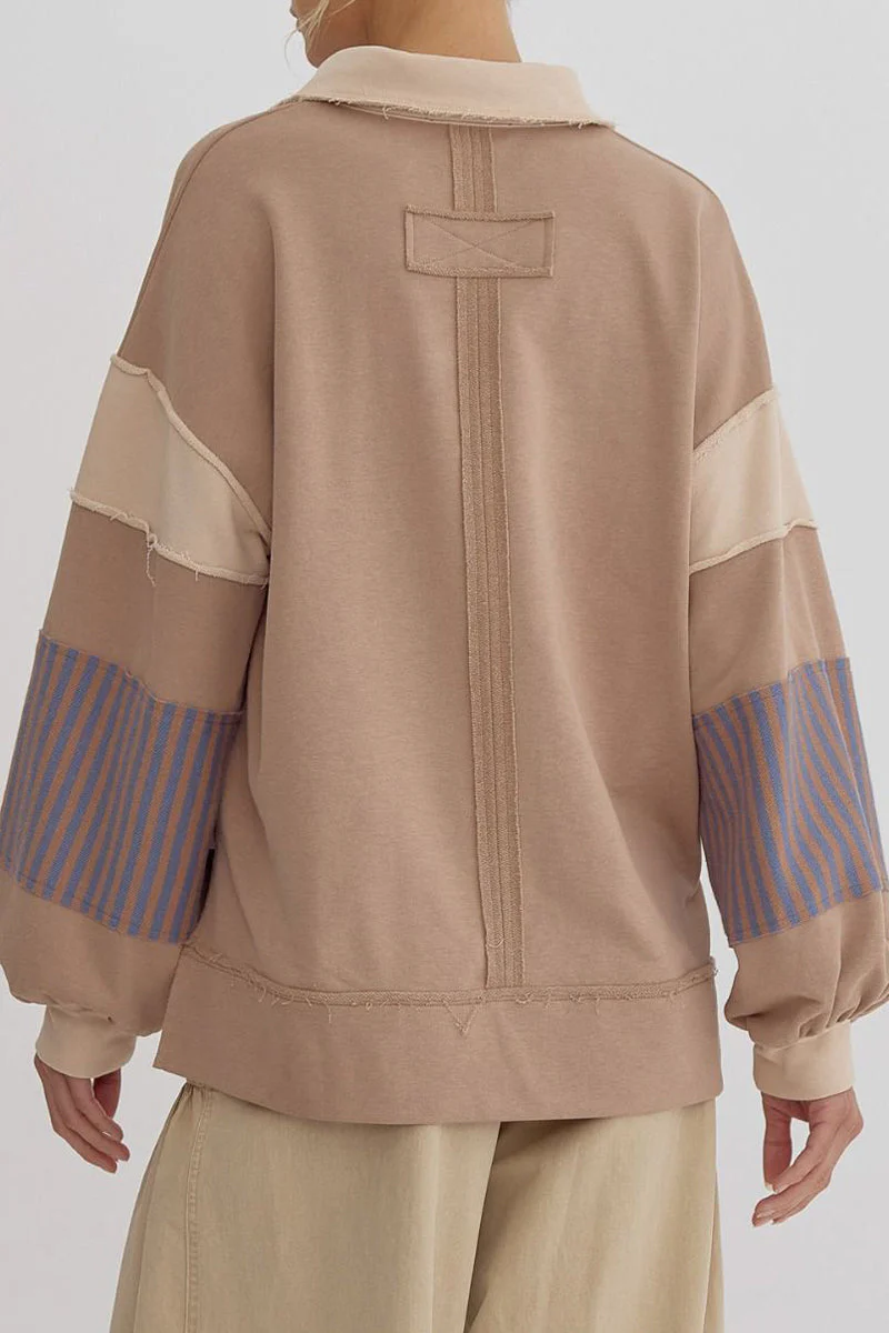 Deborah | Casual tops with street stripe patchwork contrast turn-down collar - Image 21