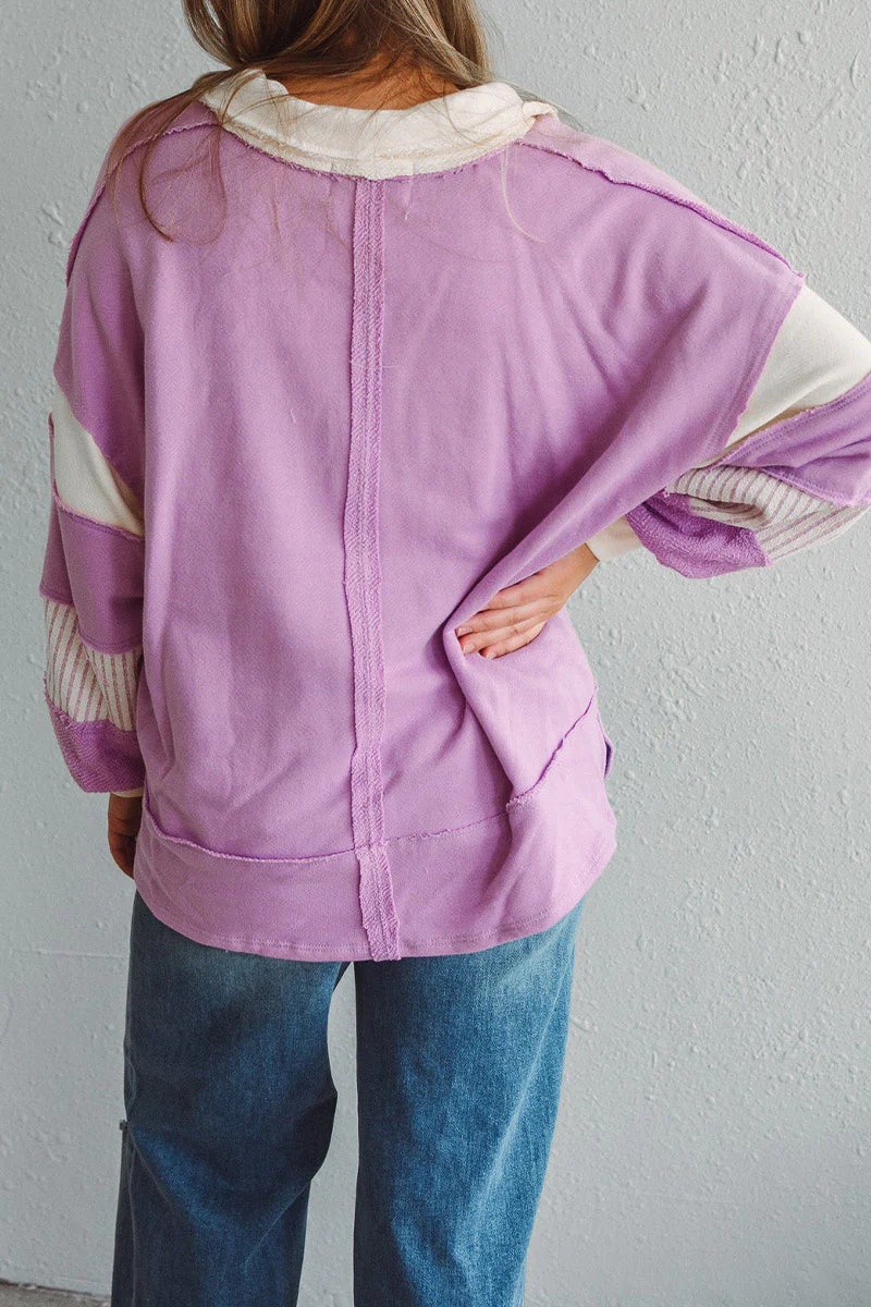 Deborah | Casual tops with street stripe patchwork contrast turn-down collar - Image 23