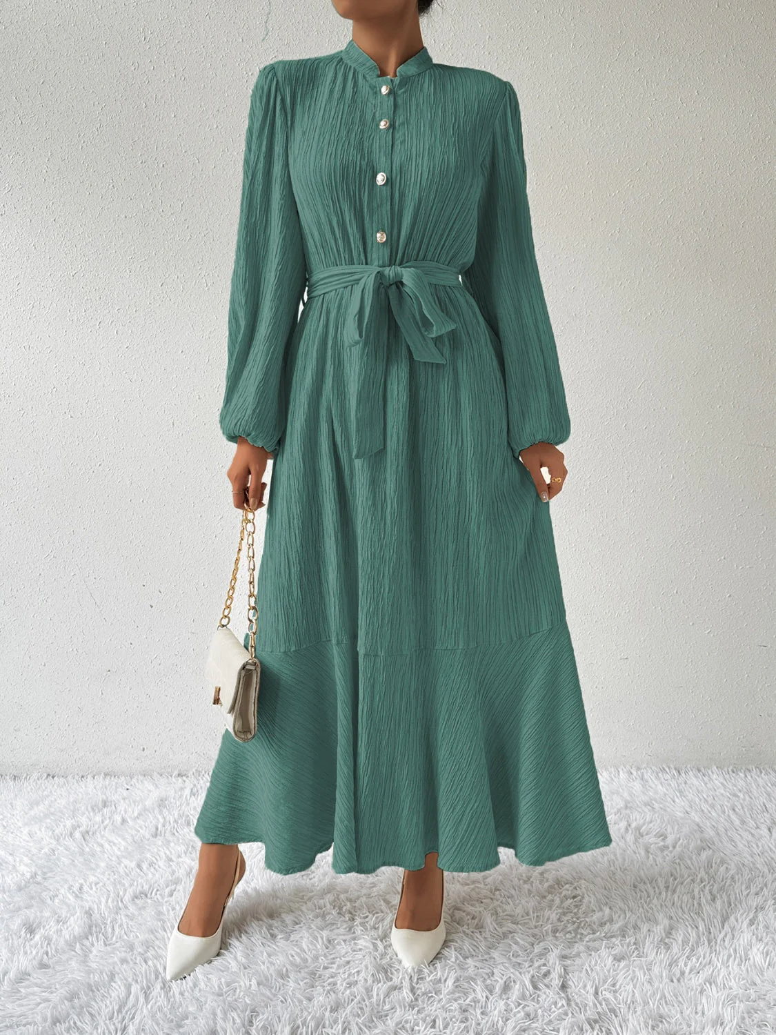 Delaney® | Elegant Long-Sleeved Maxi Dress With Tie Belt - Image 5