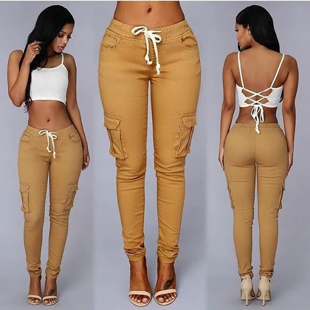 Delfina® | High Waist Cargo Pants With Tie Belt - Image 2