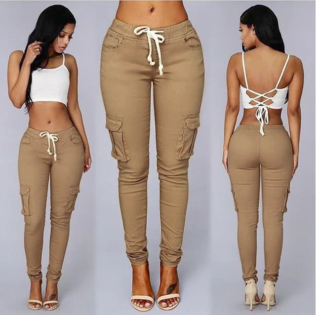Delfina® | High Waist Cargo Pants With Tie Belt - Image 3