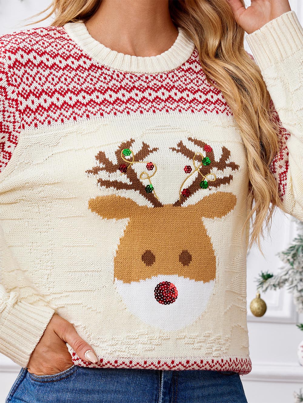Delia | Ugly Christmas sweater with reindeer sequin embroidery - Image 5