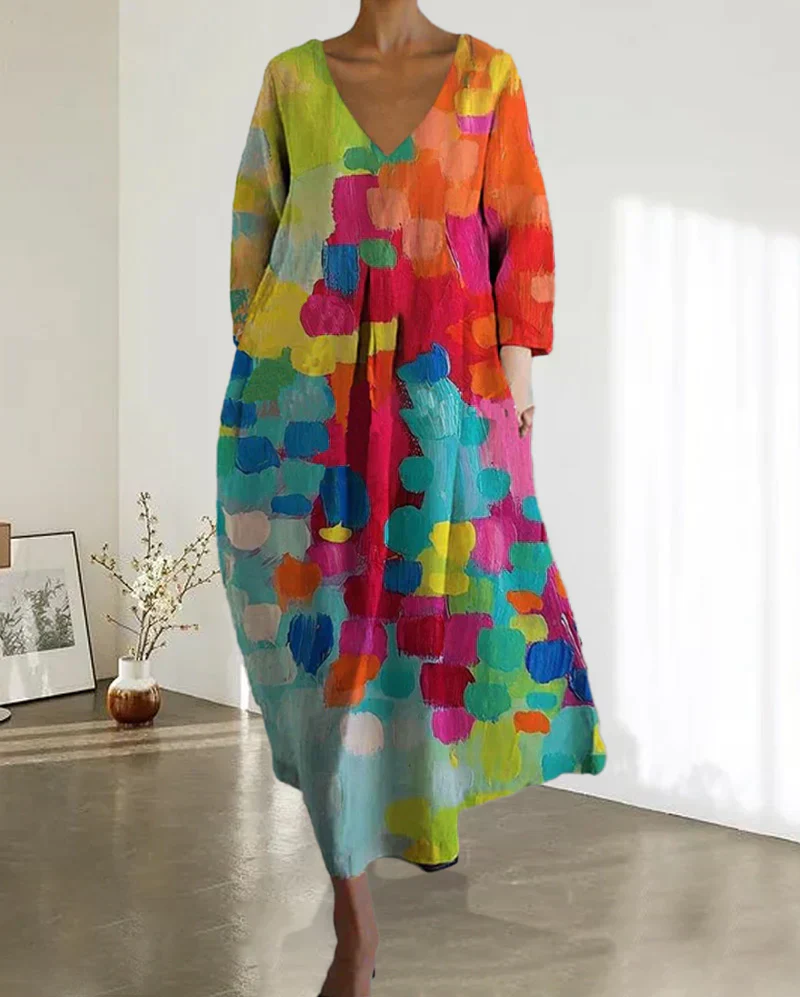 Deméter® | Colorful Printed V-Neck Dress - Image 4